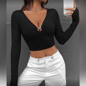 Black heart shaped cutout crop top